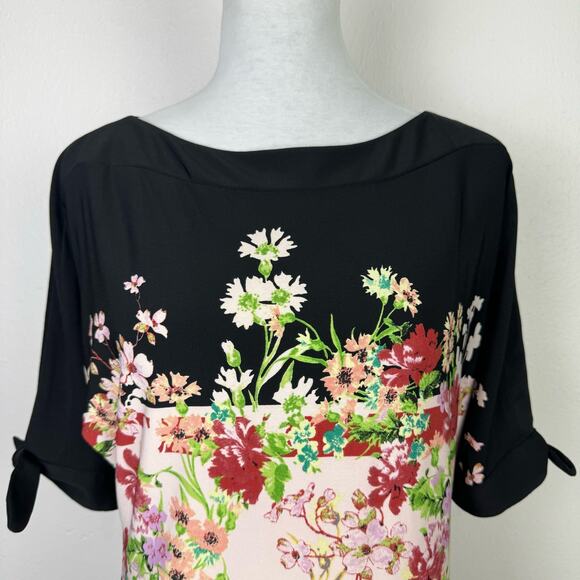 Julian Taylor | NY Multi Color Floral Short Slit Sleeve Spandex Sheath Dress - Picture 3 of 9